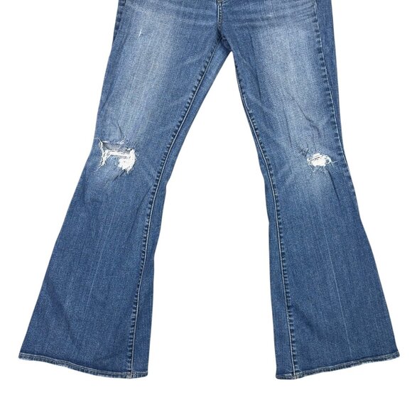 American Eagle AE77 High Rise Flare Jeans Womens 10 Blue Distressed Wide Leg - Picture 6 of 11